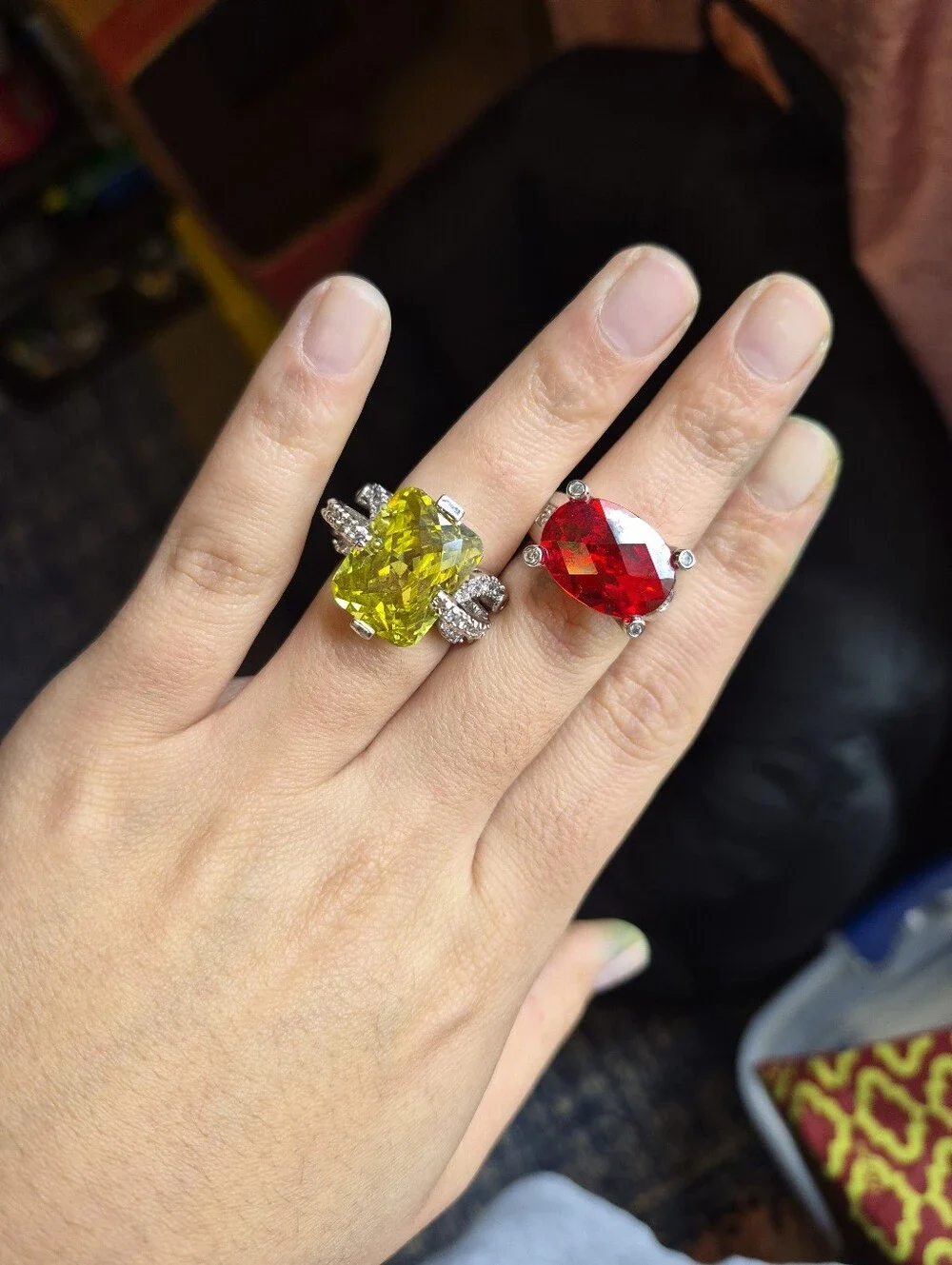 Two-Piece Statement Cocktail Rings — Yellow and Red Gemstones